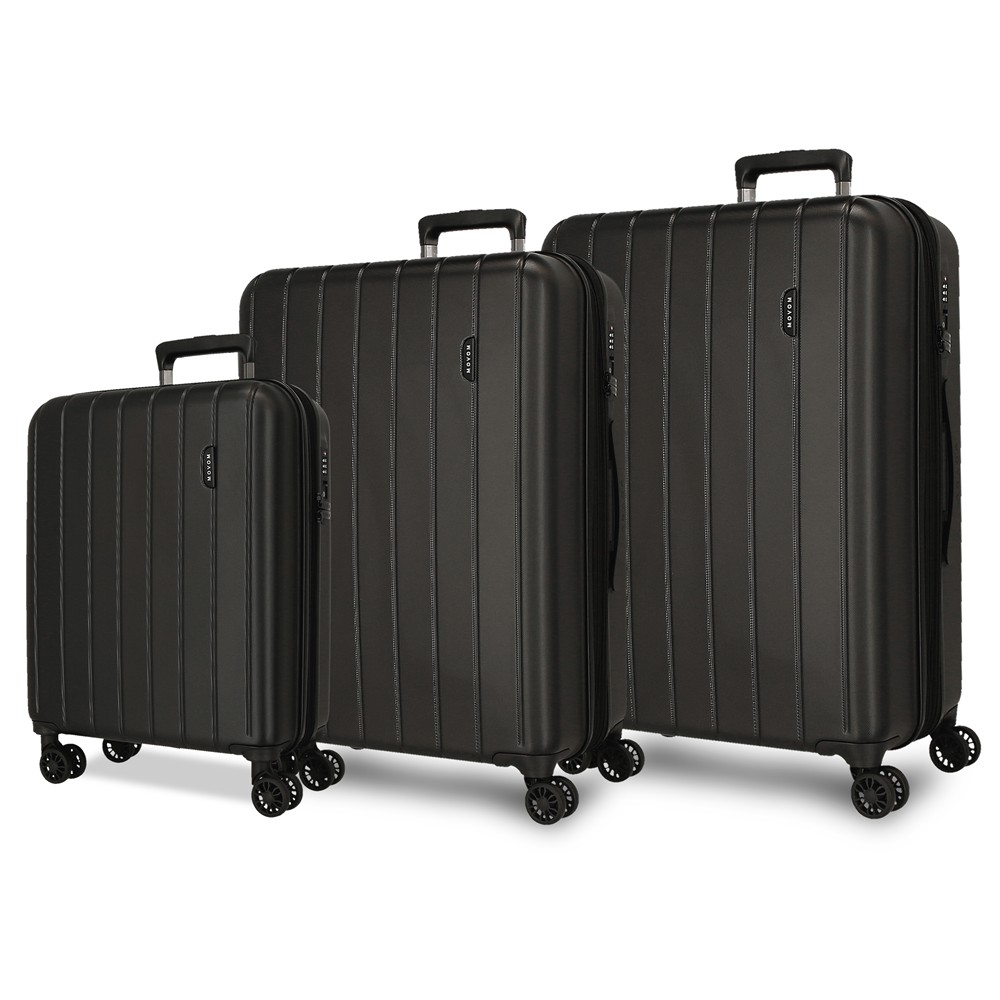 Set 3 maletas expandibles Movom Wood negro (55, 68 y 78 cm)