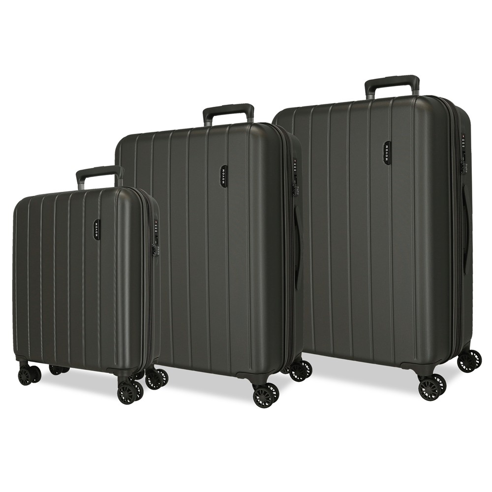 Set 3 maletas expandibles Movom Wood antracita (55, 68 y 78 cm)