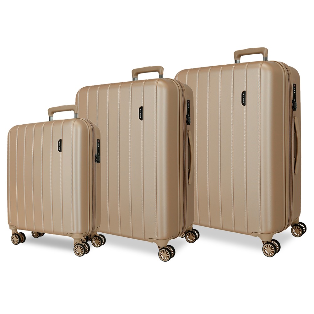 Set 3 maletas expandibles Movom Wood champagne (55, 68 y 78 cm)