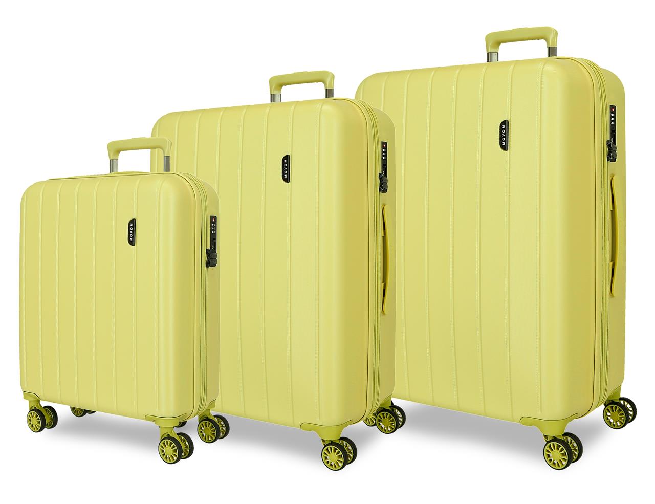 Set 3 maletas expandibles Movom Wood amarillo (55, 68 y 78 cm)