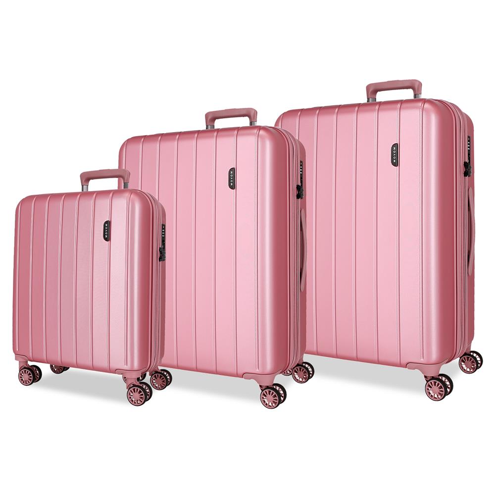 Set 3 maletas expandibles Movom Wood rosa (55, 68 y 78 cm)
