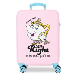 Maleta de cabina La Bella y la Bestia, Rosa, 55 cm, 4 ruedas